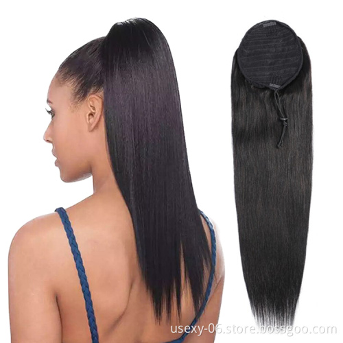 Mink Brazilian Human Hair Ponytail Extension Real Long Straight Wrap Around And Drawstring Ponytail